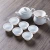 Juego de tetera de porcelana blanca pura con tapa y tazón para taza de Sancai, juego completo de tetera de cerámica Chaoshan Kung Fu