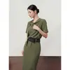 2026 Verão Estilo Comutador Maduro e Elegante Gola Alta Cor Sólida Retalhos Manga Curta Solto Poliéster Blusa Feminina