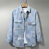 Primavera e Outono japonês retrô jacquard xadrez camisa de manga comprida casaco masculino marca de moda casual plus size Pu Shuai Denim camisa moda