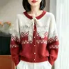 Chaqueta casual retro de punto Fair Isle roja para Año Nuevo 2026 para mujer, cárdigan de punto casual y versátil, moderno