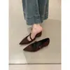 Zapatos Mary Jane de Tacón Grueso Puntiagudos Estilo Francés para Mujer, Nuevo Modelo 2025, Mocasines Bajos de Gamuza con una Sola Correa, Zapatos Individuales Versátiles
