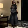 Falda de Lana Gris Oscuro para Mujer, Nuevo Estilo Otoño/Invierno 2025, Cintura Alta, Forro Polar, Corte A, Longitud Media, Falda de Pétalos para Figuras Petite