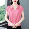 Foto Real de Camisa de Solapa Estilo Francés con Sensación de Hielo, Nuevo Estilo de Verano Camisa Adelgazante Top