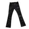 Estilo Nuevo Estilo de Comercio Exterior Venta al por Mayor de Fábrica Asiático del Sudeste Jeans de Campana para Hombre Ajustados de Cintura Media Elásticos Bordados Negros