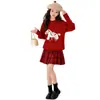 Conjunto de Suéter para el Año del Caballo para Niñas Mayores, Otoño e Invierno Nuevo Conjunto de Dos Piezas con Falda a Cuadros y Top Moderno