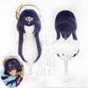 Xiaoyao tour Genshin Impact Sumi Candace peluca cosplay simulación de silicona cabeza grande cuero azul oscuro patillas largas doble
