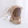 Chapéu infantil para outono e inverno, conjunto unissex de chapéu e cachecol infantil, máscara facial protetora à prova de vento, proteção para as orelhas, chapéu de pelúcia pullover