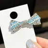 Pinza para el pelo de lazo azul brillante con diamantes, nuevo estilo coreano de lujo ligero, pinza con flecos de diamantes completos, pinza de pico de pato de alta gama, pinza lateral para mujer