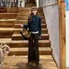 Jeans acampanados color marrón melado para mujer, tendencia de otoño, versátiles, nuevos, de tiro bajo, holgados, adelgazantes, acampanados.