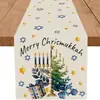 Camino de mesa decorativo navideño más vendido transfronterizo, venta directa del fabricante, mantel con estampado de árbol de Navidad y Papá Noel al por mayor