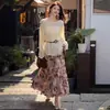 Moda para Mujer Traje Vestido 2026 Primavera Nuevo Elegante Ajustado Calado Tejido Top y Falda Estampada Conjunto de Dos Piezas Tendencia
