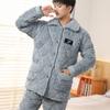 Pijama para hombre de invierno de tres capas engrosado de forro polar coral acolchado cálido con forro polar de franela para estar en casa traje de uso exterior