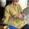 Suéter de malha folgado e estiloso para mulheres, outono e inverno, versátil, novo, peça externa solta, cor sólida, top básico, tendência