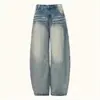 Calça Jeans Feminina Lavada Estilo Americano 3D Com Bigodes Cintura Baixa, Tendência Outono e Inverno Novo Corte Solto Emagrecedor Versátil Calça Wide Leg