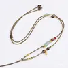 Colar com Cordão e Pingente de Contas de Jade Tecido à Mão para Mulheres, Cordão com Pingente de Jade, Fivela da Paz, Cordão com Pingente de Jadeíta Dourado