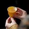 Taza de Té de Cerámica con Peonías Pintadas a Mano en Amarillo Limón, Color Bajo Esmalte, Juego de Té Kung Fu Completamente Pintado a Mano, Taza Individual para Uso Doméstico