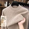Suéter Masculino de Lã Mesclada com Gola Redonda Transfronteiriço, Outono e Inverno, Alta Qualidade, Espessado, Quente, Tricô Torcido, Camada Base, Estilo Old Money