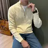 Suéter Cardigan de Punto Trenzado Color Sólido Estilo Old Money para Hombre, Moda Otoño e Invierno, Marca de Tendencia, Chaqueta Versátil Casual con Cuello Alto
