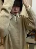 Nuevo Suéter Elegante de Moda Coreana Chic de Alta Gama Gris Oscuro con Solapa para Mujer Otoño 2025