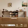 Escritorio Doble de Madera Maciza Mesa de Estudio para Adultos en Casa Mesa Larga para Dormitorio Armario de Almacenamiento Mesa de Ordenador Retráctil Integrada