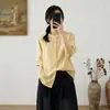 82609 Camisa de Algodón Gasa de Doble Capa con Bolsillo y Cuello Mao de Manga Media para Mujer 2026 Nuevo Top Blusa Casual de Verano