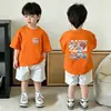 Camiseta Redonda con Estampado de Dibujos Animados Estilo Coreano para Niños Medianos y Grandes, Camiseta de Manga Corta Transpirable Casual para Niños, Camiseta Básica de Verano para Niños