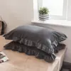 Fundas de almohada de algodón lavado clase a, algodón puro, un par de fundas de almohada grandes individuales para adultos, fundas de almohada con borde de algodón puro 48X74