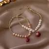 Perla de Agua Dulce Alienígena Temperamento Hecho a Mano Flor Verdadera Inmortal Flor Seca Pulsera Collar Collar Corto de Rosa Cadena para Clavícula
