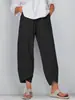 Roupas Femininas Transfronteiriças Nova Cor Sólida Transfronteiriça Roupa Feminina Tamanho Plus Simples Solta Casual Calça de Nove Pontos