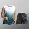 Conjunto esportivo masculino, roupa de secagem rápida, regata e shorts de seda gelada, vestuário de treino de verão para corrida e fitness, atacado de fábrica transfronteiriço