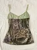 Camisola de malla estilo retro bohemio americano con bloques de color, estampado de leopardo, encaje floral y escote en V