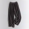Calça de Cashmere Fino com Pernas Largas 2026 Nova Coleção Primavera/Verão Feminina Cintura Elástica Fina Tricô de Lã Pura de Cabra Calça Casual Reta