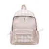 Mochila estudantil energética com padrão xadrez azul claro cor de luz estelar, doce leitoso, estilo doce, mochila pequena para garota doce, fresca e reconfortante.