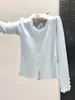 Top de Punto con Cuello Halter y Ribete de Encaje Estilo Francés para Mujer, Ceñido a la Cintura, Adelgazante, Elegante Camisa Base, Cuello Semi Alto A10243