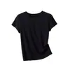 Novo estilo de verão, top de algodão e linho com gola redonda e alta elasticidade, caimento justo, manga curta fina, camiseta feminina estilo coreano