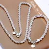 Collar Pulsera de Cuerda Retorcida Nueva Plata 4mm Transfronterizo para Hombres, Moda para Mujeres Cadena Retorcida Set de Joyería de Alta Calidad