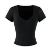 Camiseta de Manga Corta con Cuello en V Estilo Chica Picante Estilo Francés para Mujer, Verano, Ceñida a la Cintura, Corta, Ajustada, Adelgazante, Camiseta Base Versátil