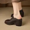 Mocasines de Plataforma con Tacón Grueso Impermeables de Cuero Genuino para Mujer 2026 Nuevo Estilo Zapatos de Tacón Alto de Piel de Oveja Corte Profundo Zapatos de Cuero de Suela Gruesa Doble Uso