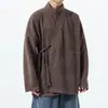 Novo Estilo Outono/Inverno 2026 Hanfu Masculino: Camisa Base Gola Alta, Veludo Cotelê, Estilo Japonês Vintage, Estilo Chinês Dinastia Ming