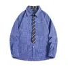 Camisa a cuadros estilo americano para hombre con corbata falsa, manga larga, corte holgado, diseño de nicho, en capas, primavera y otoño