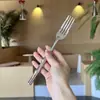 Cuchillo y Tenedor de Acero Inoxidable 304 con Mango de Bambú, Cubiertos Occidentales Creativos Estilo Hotel, Juego Doméstico de Cuchillo, Tenedor y Cuchara para Bistec 3D