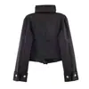 Para Comercio Exterior Europeo y Americano Transfronterizo Ropa de Mujer Aliexpress Más Vendida Versátil Retro Chaqueta Corta Negra con Cuello Alto y Botones Metálicos