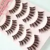 Venta al por mayor de fábrica pestaña fibra química tallo transparente cinco pares de pestañas postizas naturales coreanas uso diario nude maquillaje pelo suave