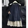 Conjunto de vestido estilo coreano para meninas, roupa de verão 2026, vestido regata retrô infantil estiloso, vestido fresco e chique para bebês