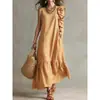 Nueva ropa de mujer de comercio exterior transfronterizo europeo y americano en Amazon: vestido largo sin mangas de retazos con volantes irregulares, color liso