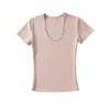 Camiseta de Color Sólido de Manga Corta con Cuello en U Estilo Puro Deseo Tencel Verano 2026 Nuevo Versátil Ajustado Simple Top Básico