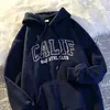 Moletom com capuz masculino, outono e inverno, forrado com fleece, espesso, corte solto, estilo para casais, casual e moderno, popular entre influenciadores, peça externa esportiva