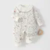 Algodón fino de 40 g, mameluco lindo con cuello de muñeca, mameluco para bebé de Clase A amigable con la piel, para bebés niñas, otoño e invierno