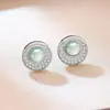 Aretes Pequeños Redondos de Jade Azul Agua Grado A Natural para Mujer con Aguja de Plata 925 Chapada Nuevo Estilo Chino Nicho Temperamento Adornos de Oreja de Jade