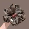 Goma de pelo de satén azul con lunares florales para mujer, Sujetador de moño de alta gama, Accesorio para coleta baja
